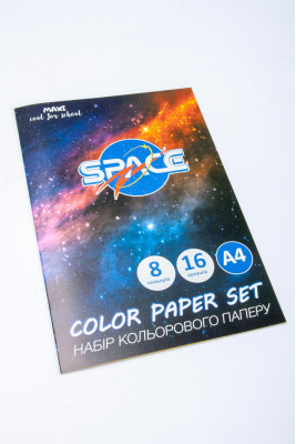 Папір кольоровий, А4, 45 г/м2, 16 аркушів, 8 кольорів, односторонній